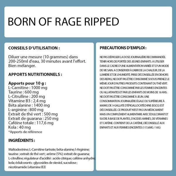 Born Of Rage Ripped - Preworkout Minceur 